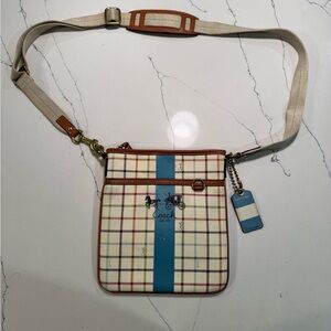 Coach Checkered Crossbody Bag - Cream and Blue